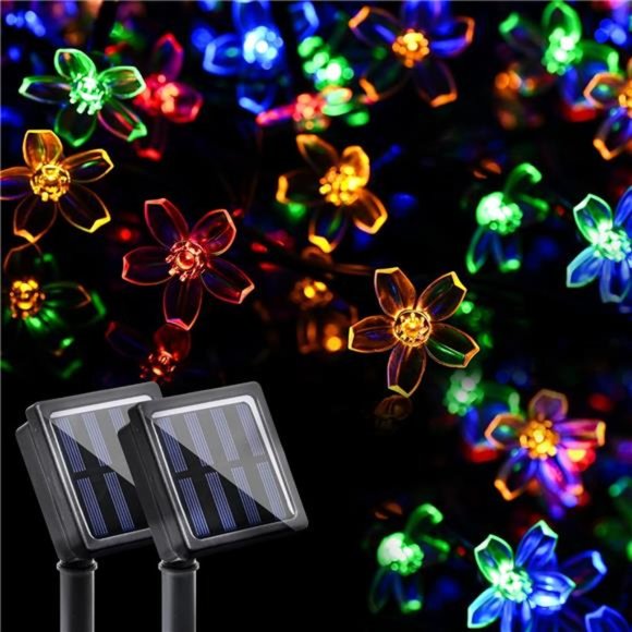 2 Pack Solar Flower Strings Lights, Solar Fairy Lights Total 46 Feet 100 LED - Picture 1 of 8
